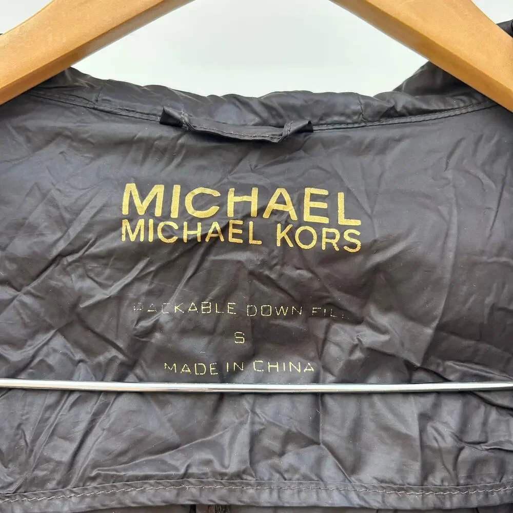 Michael Kors Lightweight Down Packable Long Hooded Jacket Black Small